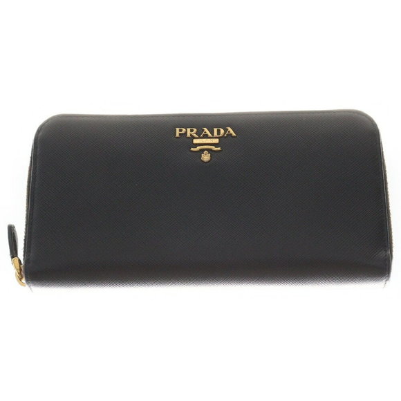 Prada Saffiano Zip Black Leather Long Wallet - Picture 1 of 5